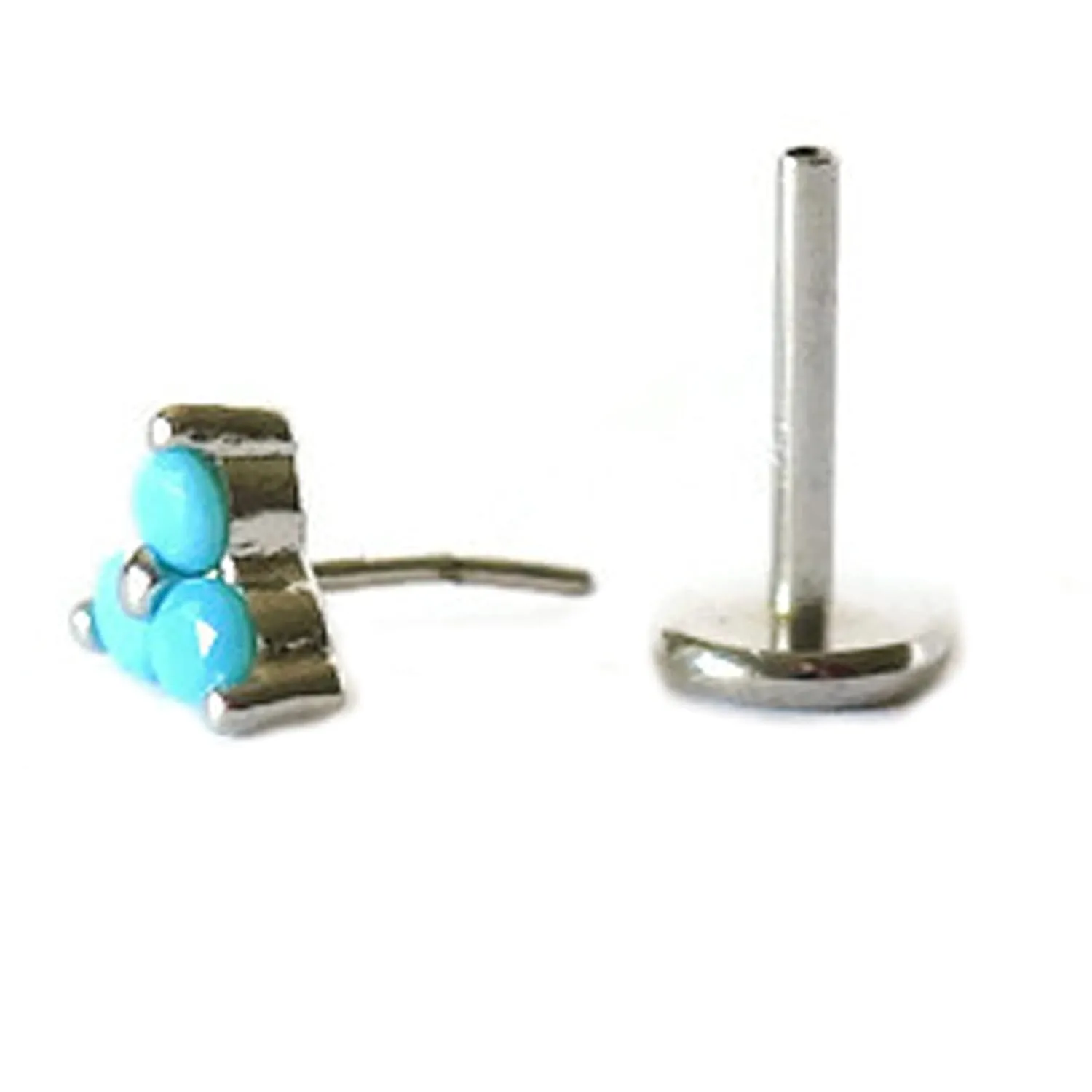 Sterling Silver 18 Gauge Threadless Push Pin Flat Back Labret Trinity Turquoise Stud Earring Nickel Free Lead Free Handcrafted In USA (6mm One Stud Rhodium Plated)