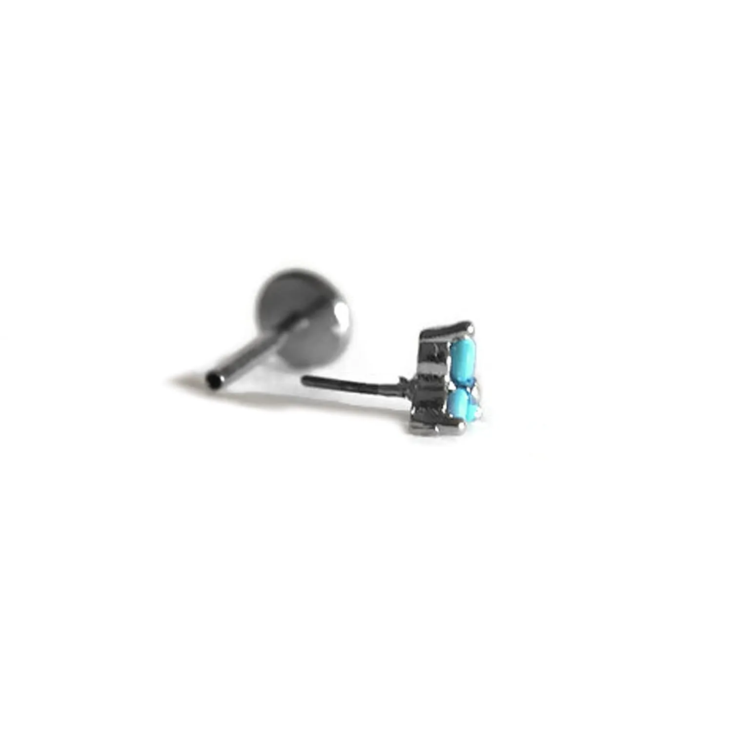 Sterling Silver 18 Gauge Threadless Push Pin Flat Back Labret Trinity Turquoise Stud Earring Nickel Free Lead Free Handcrafted In USA (6mm One Stud Rhodium Plated)