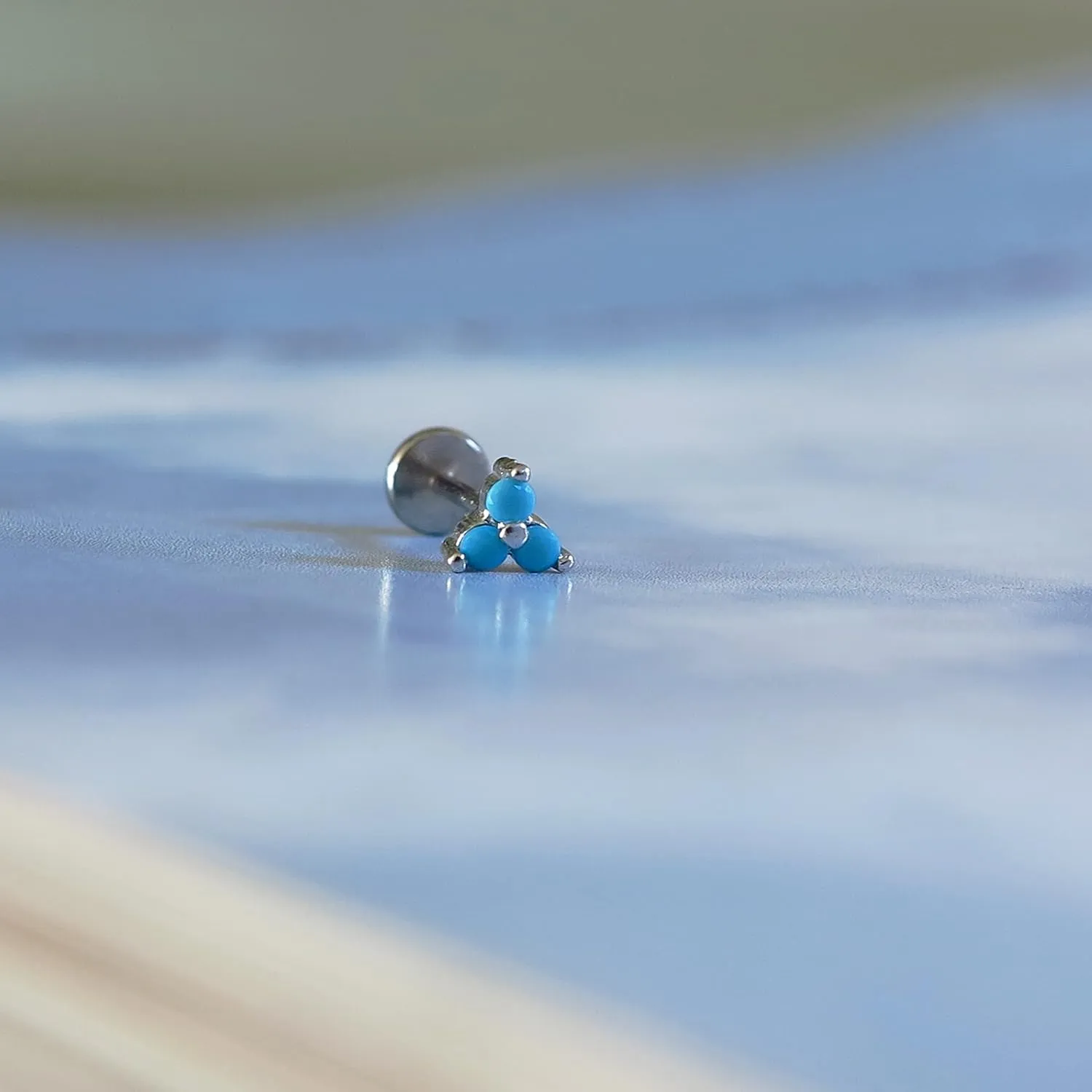 Sterling Silver 18 Gauge Threadless Push Pin Flat Back Labret Trinity Turquoise Stud Earring Nickel Free Lead Free Handcrafted In USA (6mm One Stud Rhodium Plated)