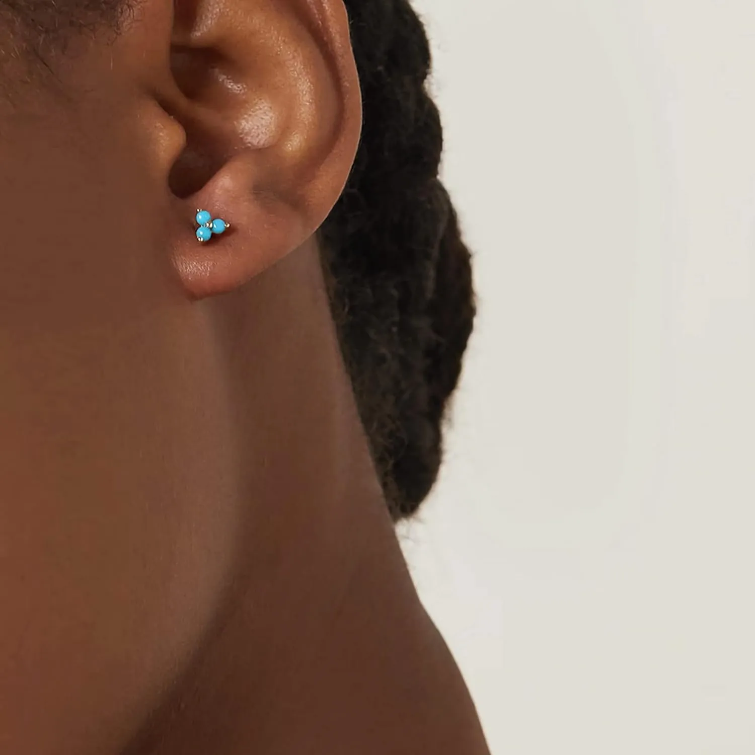 Sterling Silver 18 Gauge Threadless Push Pin Flat Back Labret Trinity Turquoise Stud Earring Nickel Free Lead Free Handcrafted In USA (6mm One Stud Rhodium Plated)