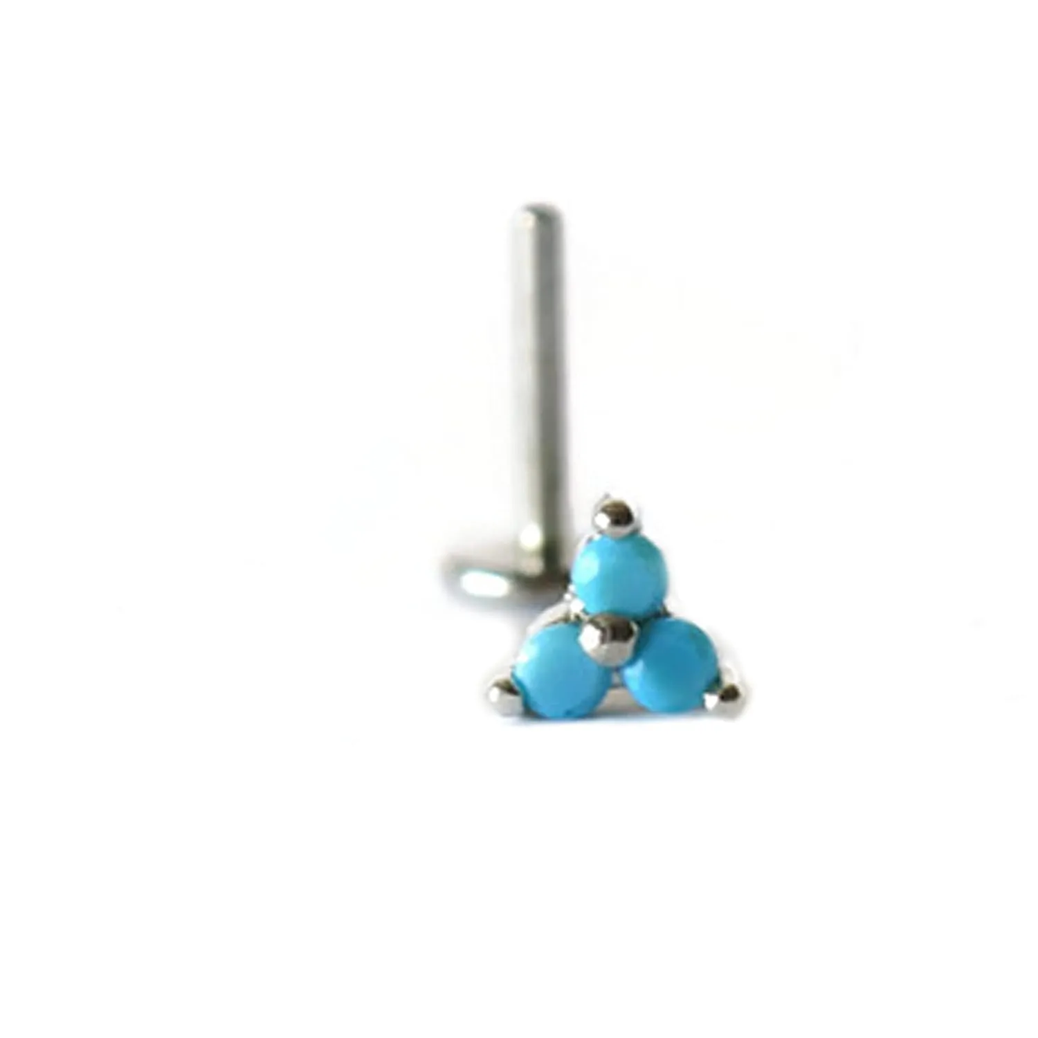 Sterling Silver 18 Gauge Threadless Push Pin Flat Back Labret Trinity Turquoise Stud Earring Nickel Free Lead Free Handcrafted In USA (6mm One Stud Rhodium Plated)
