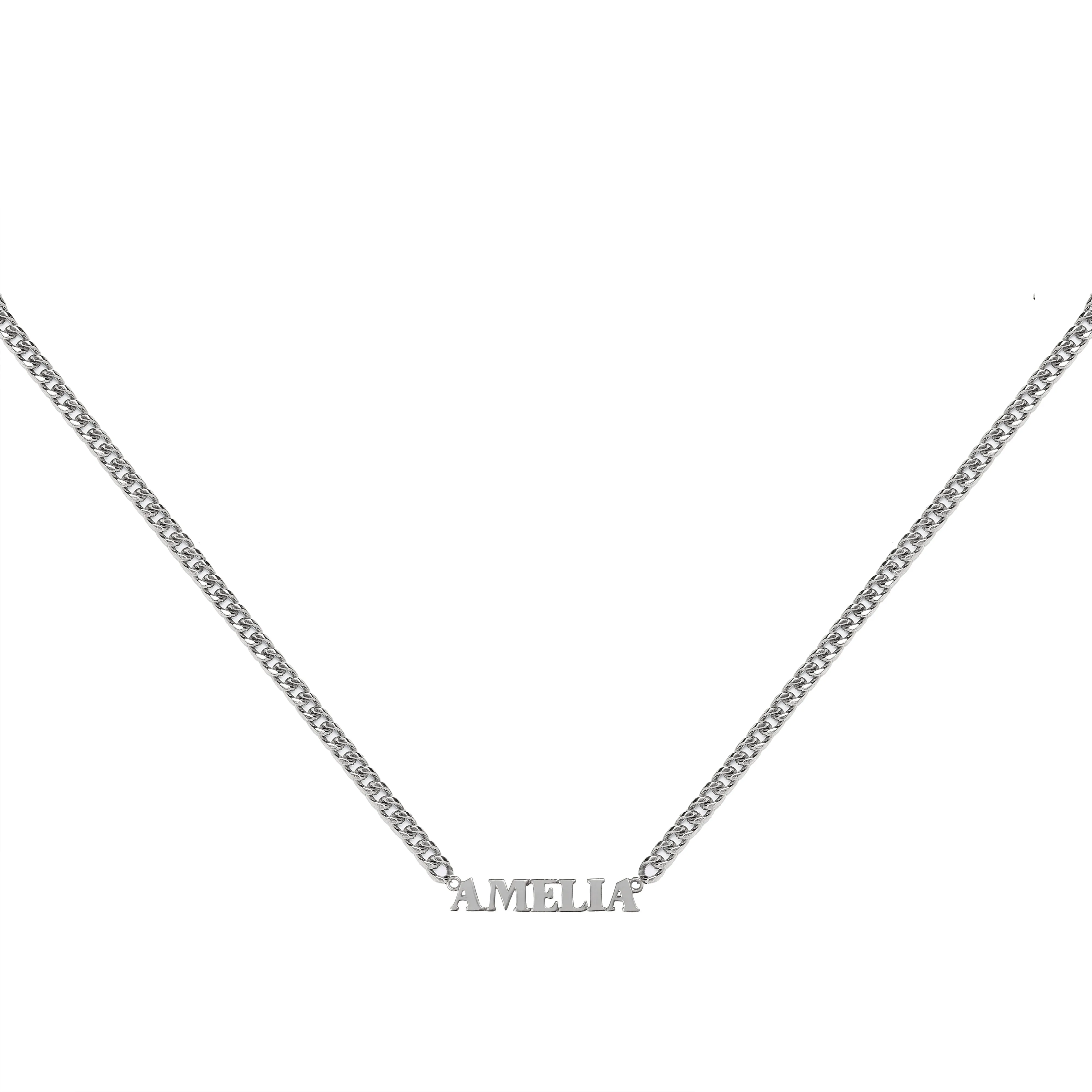 Sterling Silver Nameplate Necklace With XL Curb Chain
