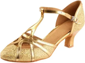 SuanlaTDS Latin Salsa Women's Dance Dance Shoes Prom Ballroom Shoes Women's high Heels Platform Tie (Glod, 5)