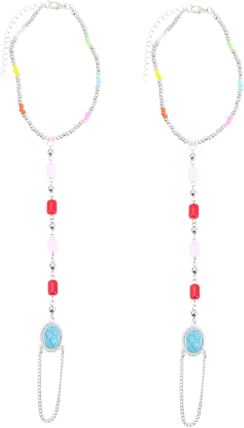 Summer Party Essential: 2pcs Beaded Anklet Ankle Bracelet Foot Chain Minimalist Jewelry for Women