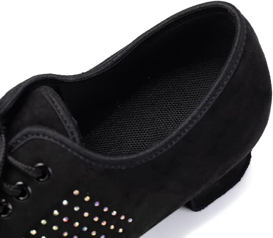 SWDZM Ballroom Dance Practice Shoes Women Rhinestone Closed Toe Latin Salsa Modern Lace up Practice Dance Shoes,Model LHD601