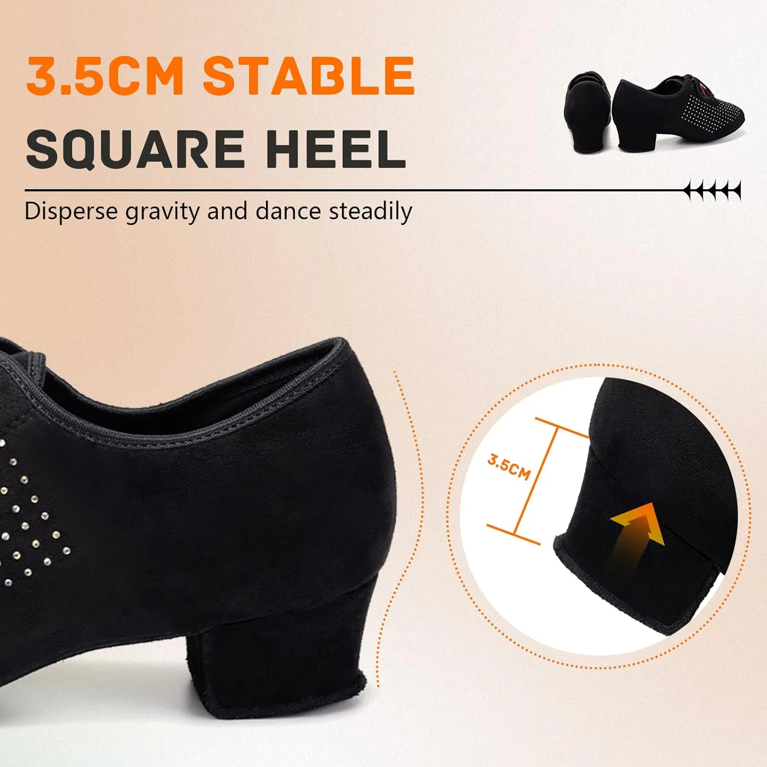 SWDZM Ballroom Dance Practice Shoes Women Rhinestone Closed Toe Latin Salsa Modern Lace up Practice Dance Shoes,Model LHD601