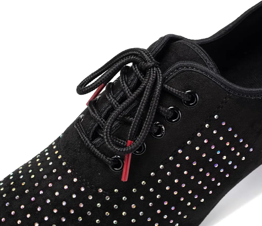 SWDZM Ballroom Dance Practice Shoes Women Rhinestone Closed Toe Latin Salsa Modern Lace up Practice Dance Shoes,Model LHD601