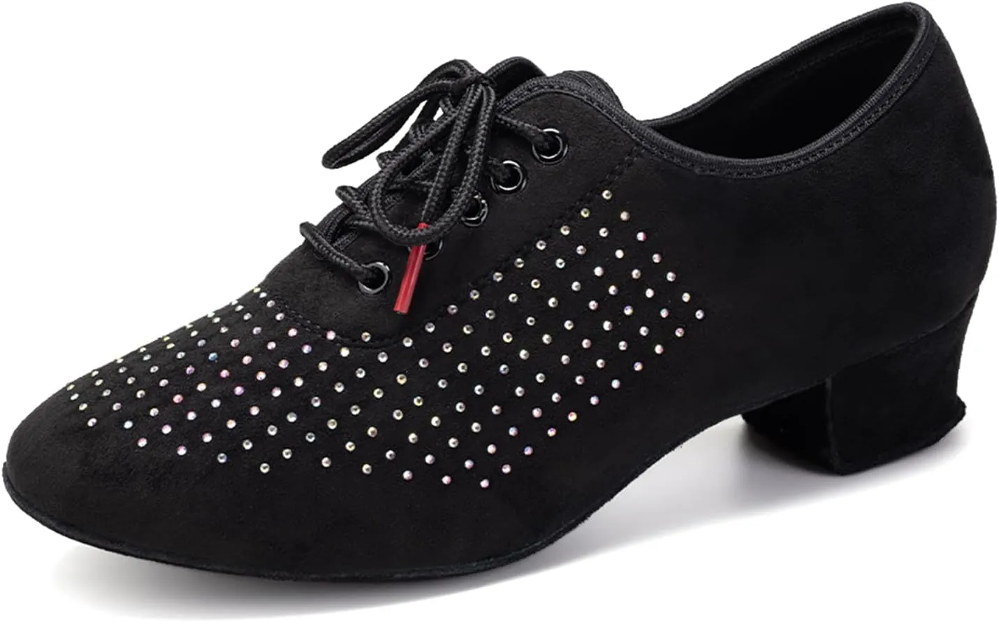 SWDZM Ballroom Dance Practice Shoes Women Rhinestone Closed Toe Latin Salsa Modern Lace up Practice Dance Shoes,Model LHD601