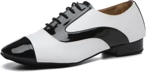 SWDZM Ballroom Dance Shoes Leather Character Shoes for Men Cuban Heel Latin Dance Shoes
