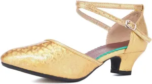 SWDZM Closed Toe Latin Dance Shoes for Women Ballroom Character Modern Tango Salsa Performance Dancing Shoes Low Heel