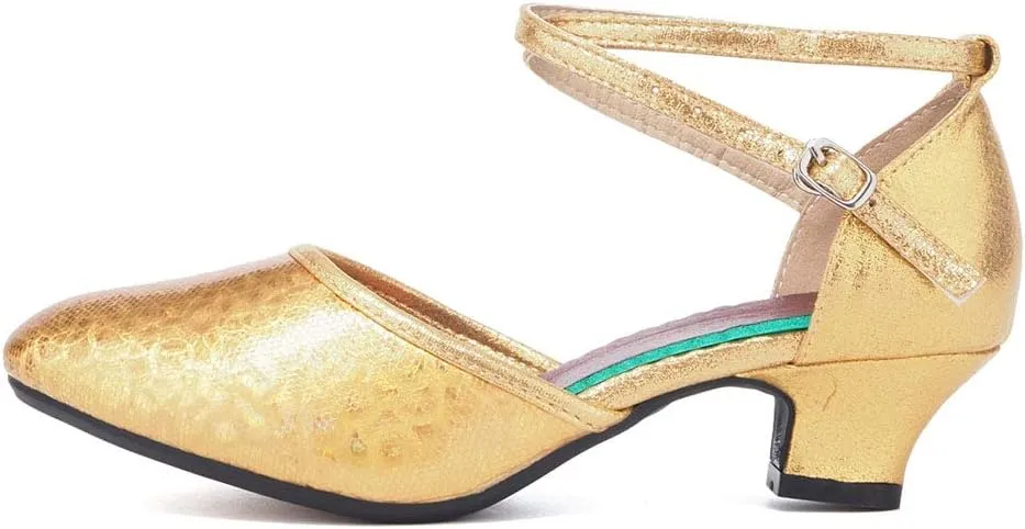 SWDZM Closed Toe Latin Dance Shoes for Women Ballroom Character Modern Tango Salsa Performance Dancing Shoes Low Heel
