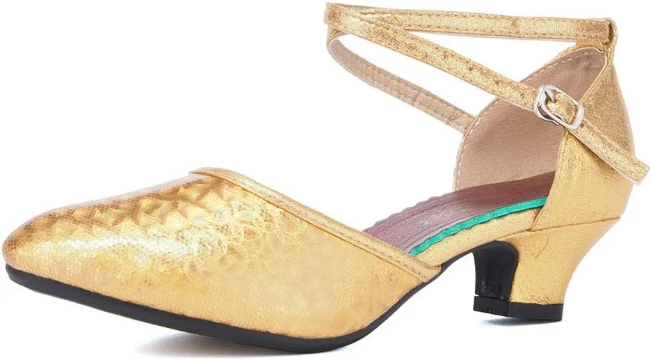 SWDZM Closed Toe Latin Dance Shoes for Women Ballroom Character Modern Tango Salsa Performance Dancing Shoes Low Heel