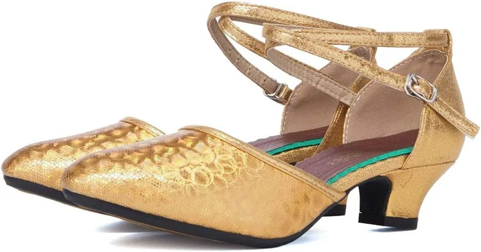 SWDZM Closed Toe Latin Dance Shoes for Women Ballroom Character Modern Tango Salsa Performance Dancing Shoes Low Heel