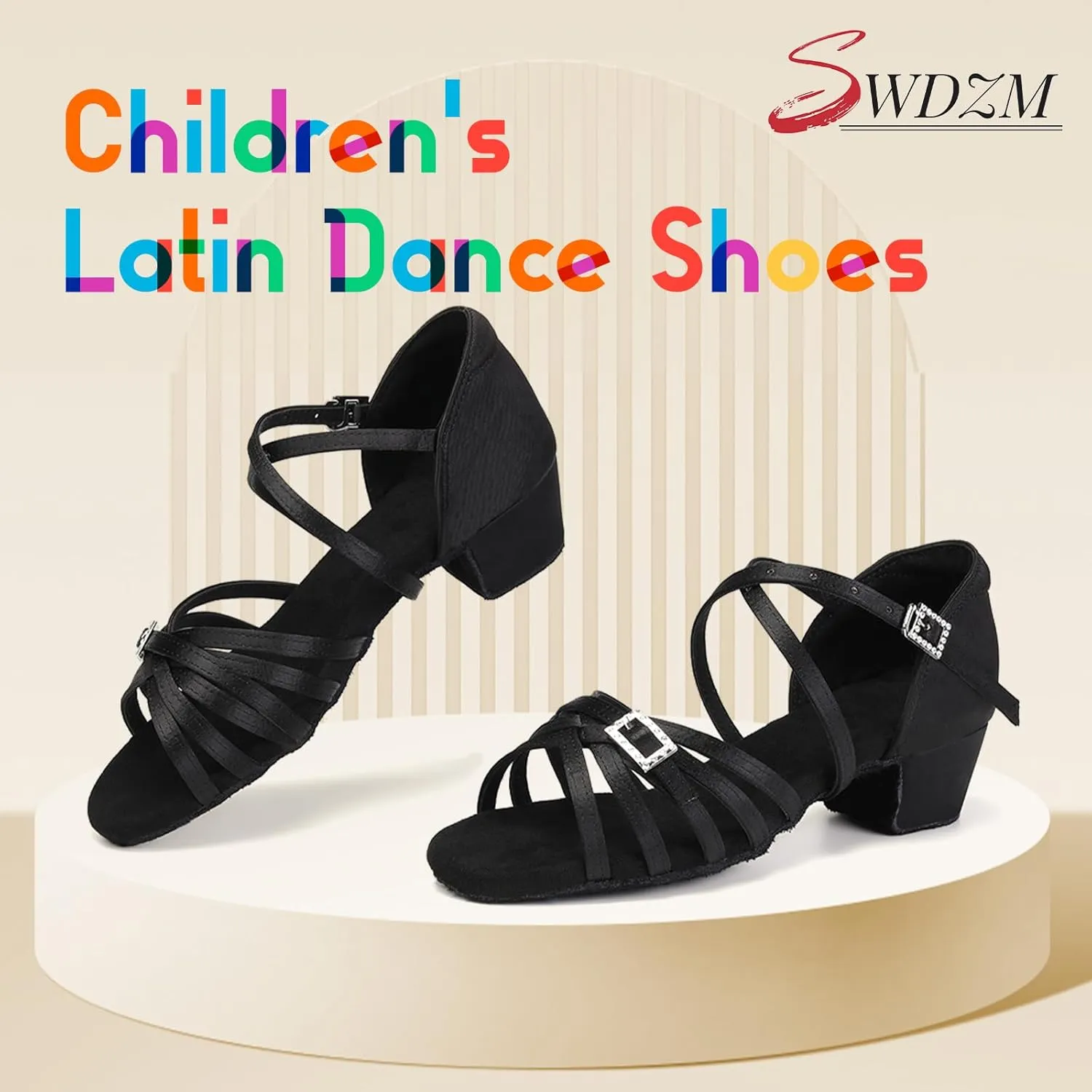 SWDZM Girls Latin Dance Shoes Low Heels Tango Salsa Ballroom Beginner Practice Dance Shoes