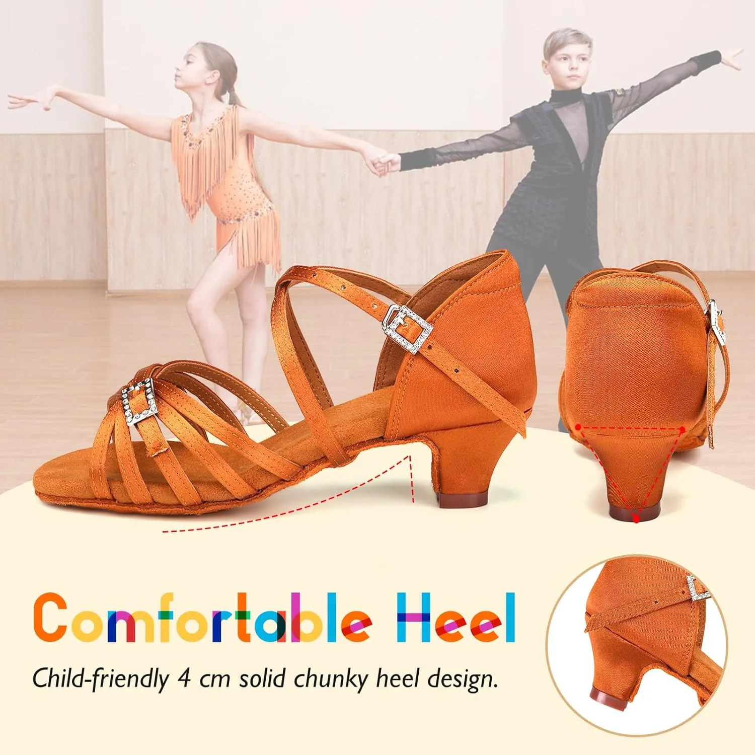 SWDZM Girls Latin Dance Shoes Low Heels Tango Salsa Ballroom Beginner Practice Dance Shoes