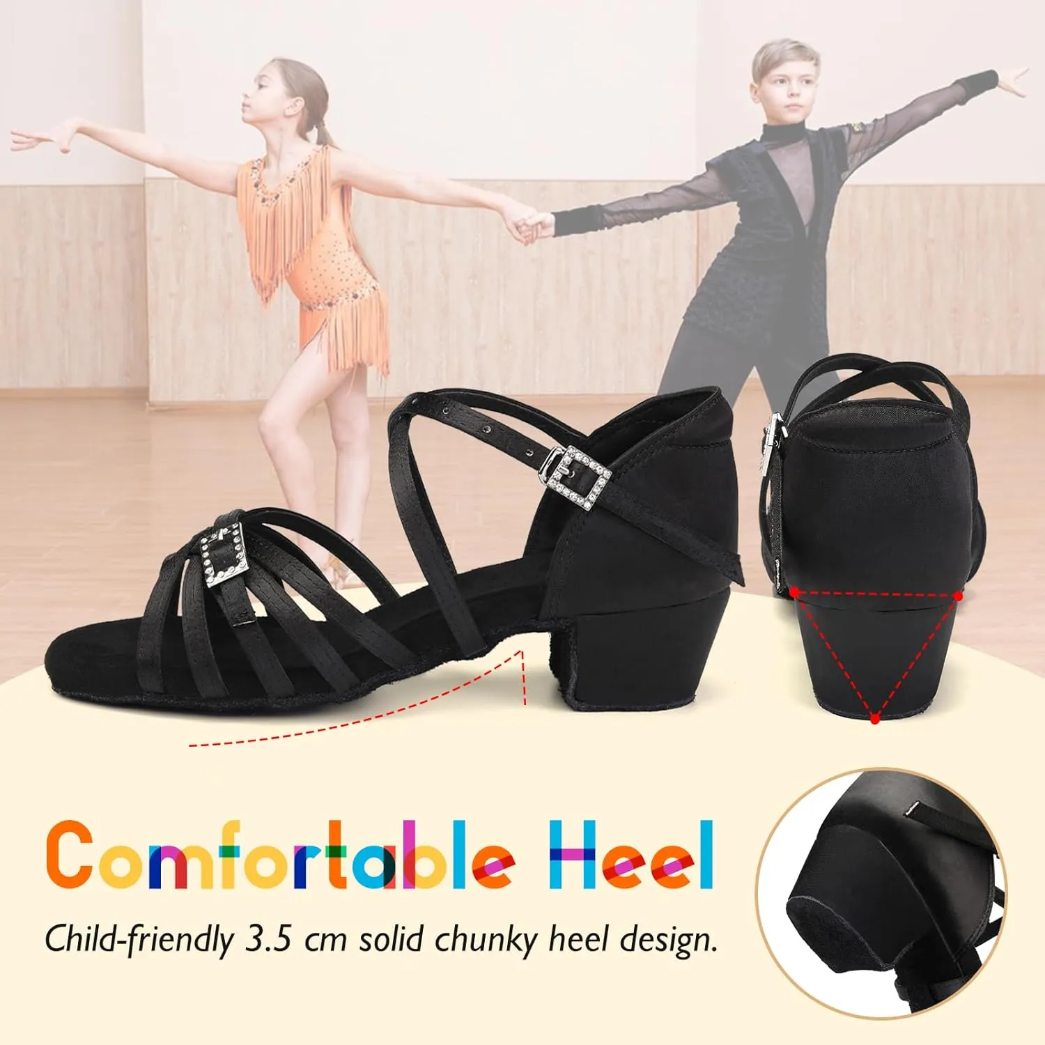 SWDZM Girls Latin Dance Shoes Low Heels Tango Salsa Ballroom Beginner Practice Dance Shoes