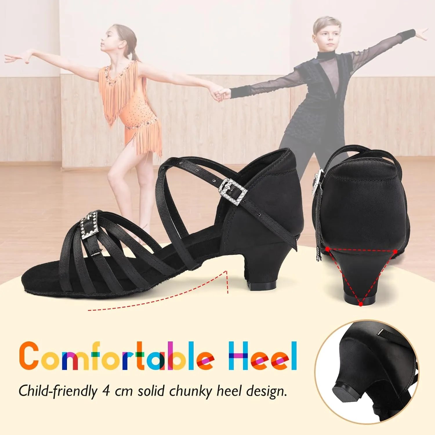 SWDZM Girls Latin Dance Shoes Low Heels Tango Salsa Ballroom Beginner Practice Dance Shoes