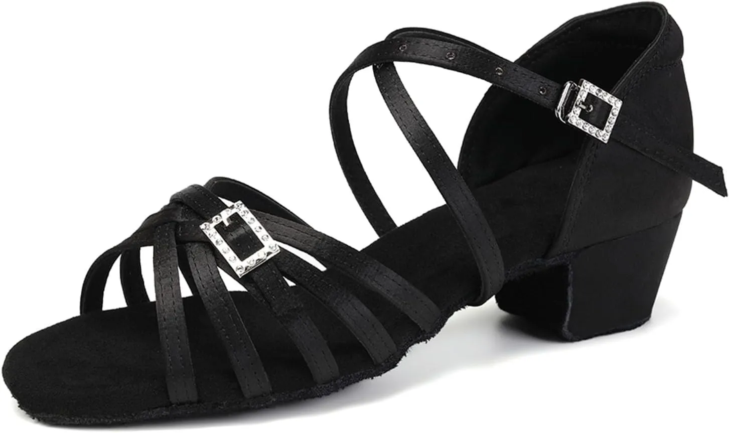 SWDZM Girls Latin Dance Shoes Low Heels Tango Salsa Ballroom Beginner Practice Dance Shoes