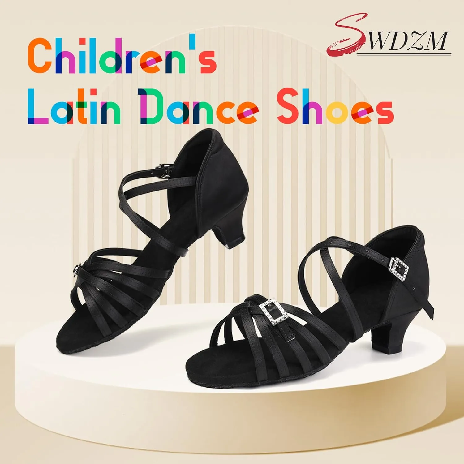 SWDZM Girls Latin Dance Shoes Low Heels Tango Salsa Ballroom Beginner Practice Dance Shoes