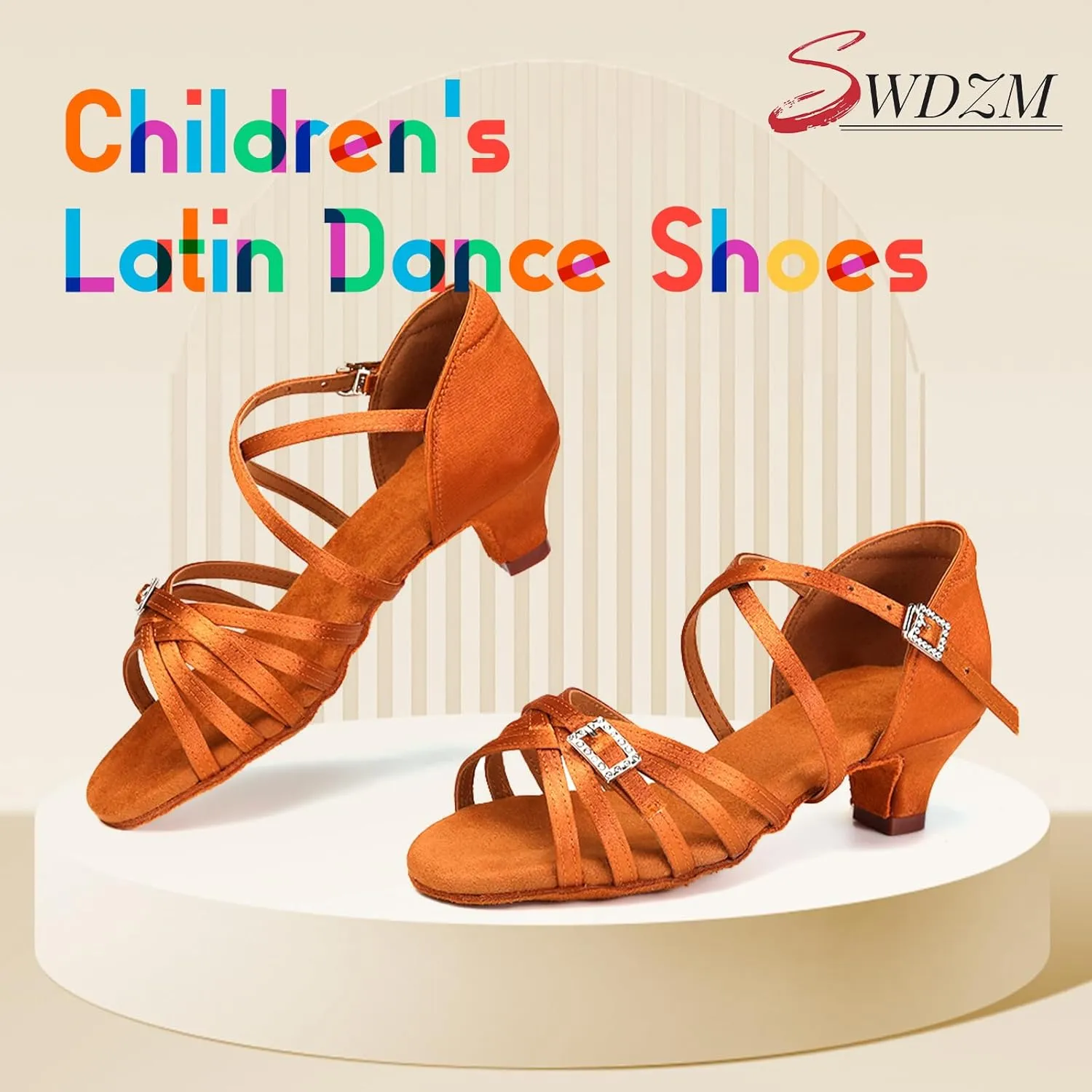 SWDZM Girls Latin Dance Shoes Low Heels Tango Salsa Ballroom Beginner Practice Dance Shoes