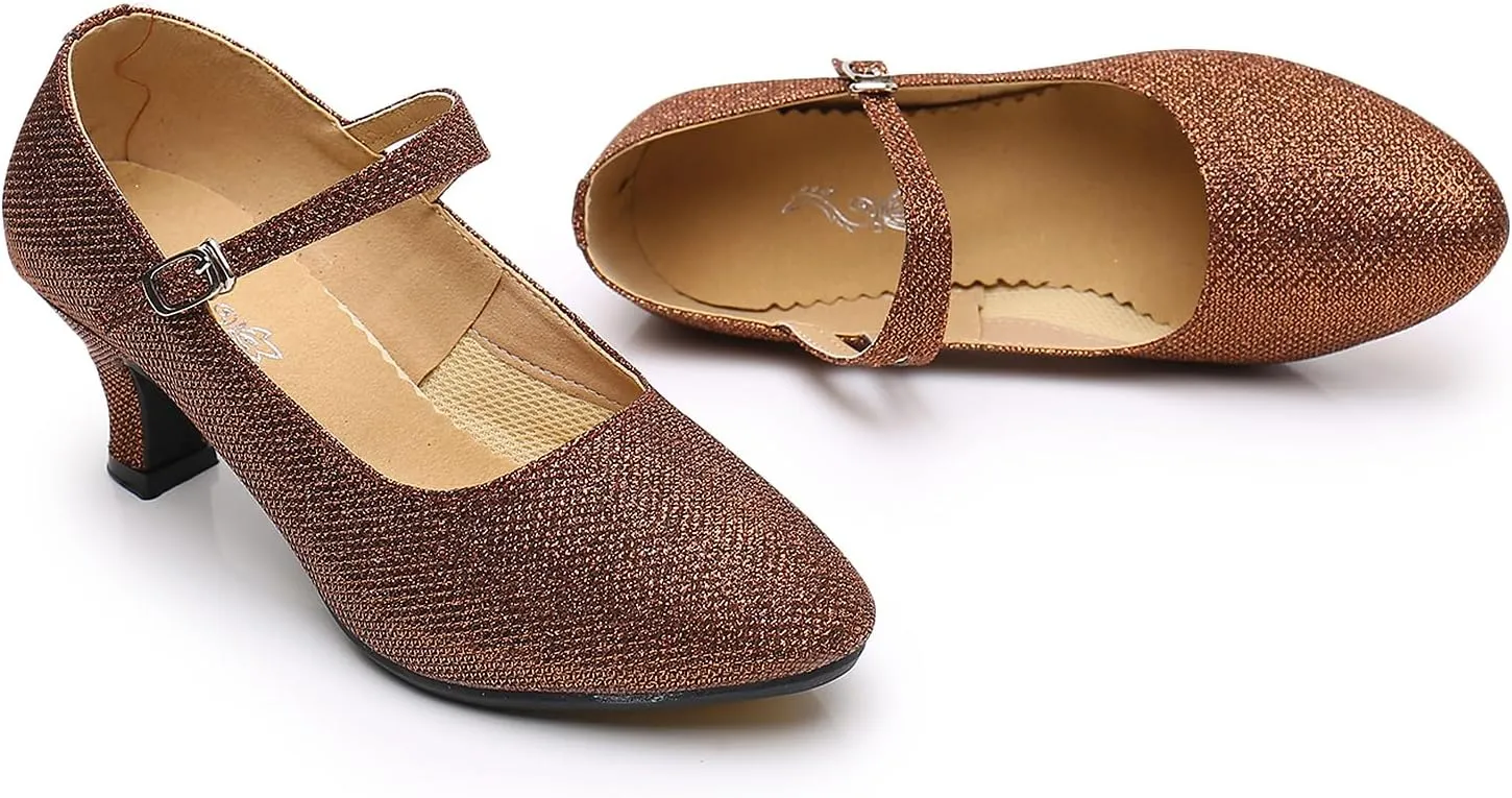 SWDZM Glitter Women Latin Dance Shoes Closed Toe Ballroom Salsa Tango Character Dancing Shoes