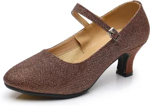 SWDZM Glitter Women Latin Dance Shoes Closed Toe Ballroom Salsa Tango Character Dancing Shoes