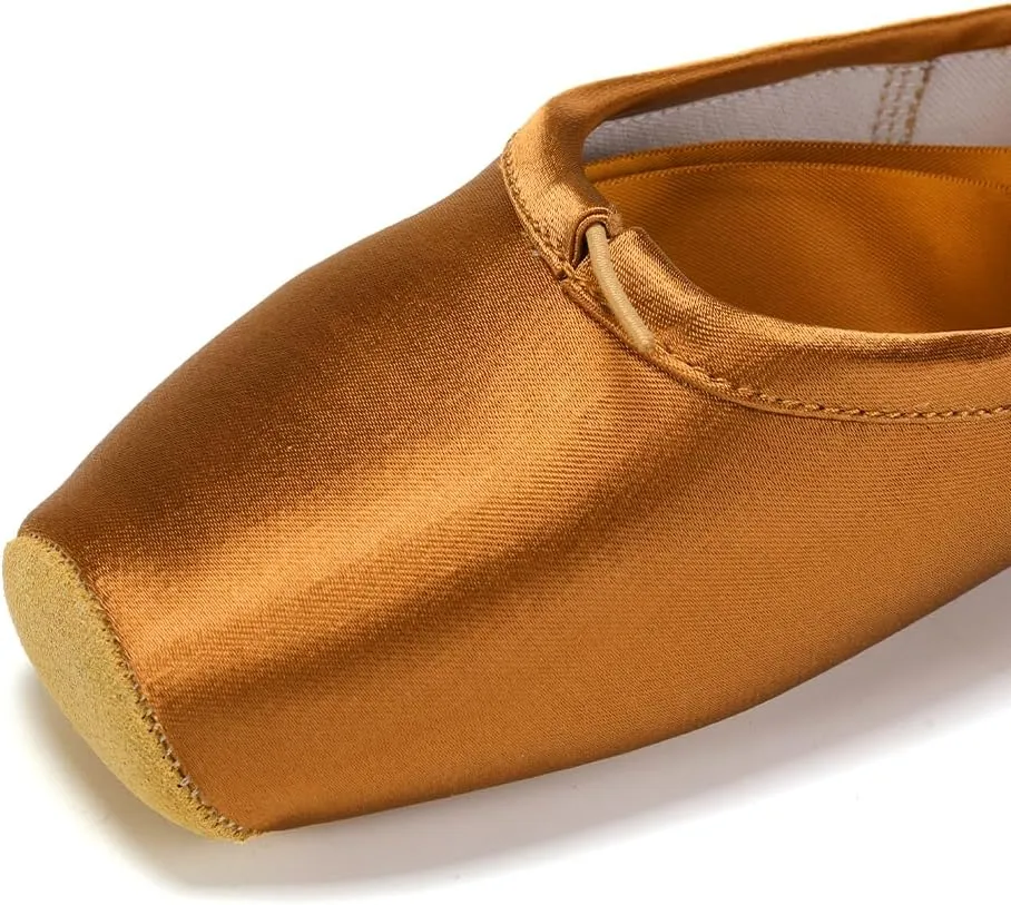 SWDZM Professional Ballet Pointe Shoes Satin for Women Leather Sole Ballet Pointe Dance Shoes with Toe Pads