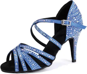 SWDZM Rhinestone Ballroom Dance Shoes Women High Heels Latin Salsa Professional Dancing Shoes