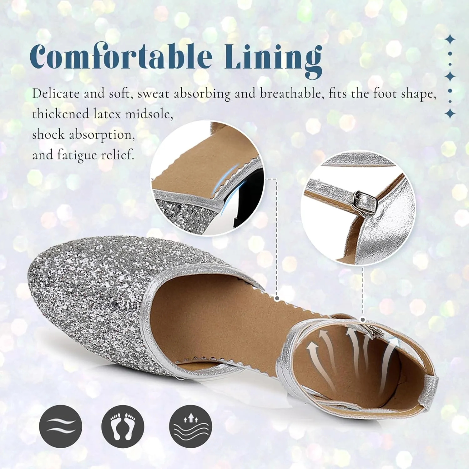 SWDZM Womens Glitter Ballroom Dance Shoes Latin Salsa Tango Dancing Heels Closed Toe Party Performance Wedding Shoes