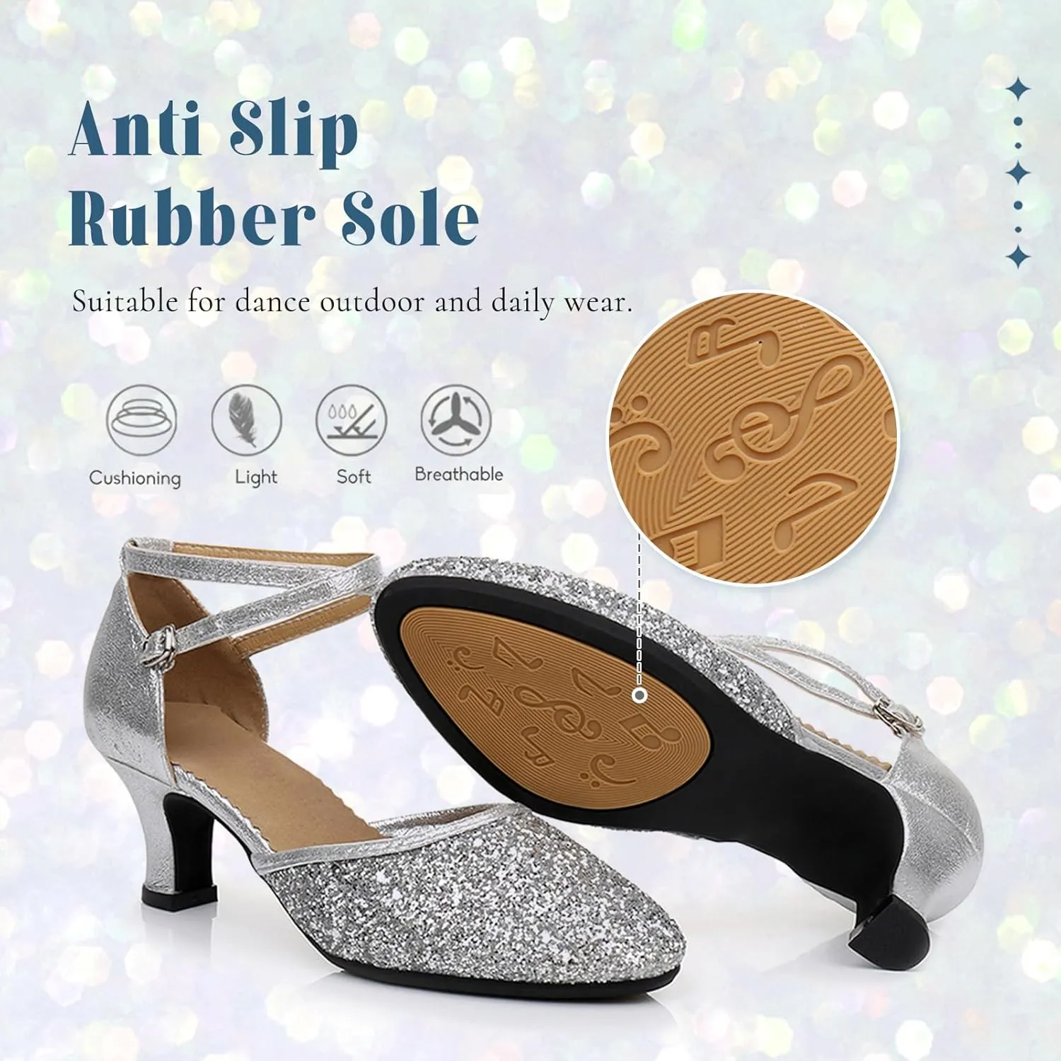 SWDZM Womens Glitter Ballroom Dance Shoes Latin Salsa Tango Dancing Heels Closed Toe Party Performance Wedding Shoes