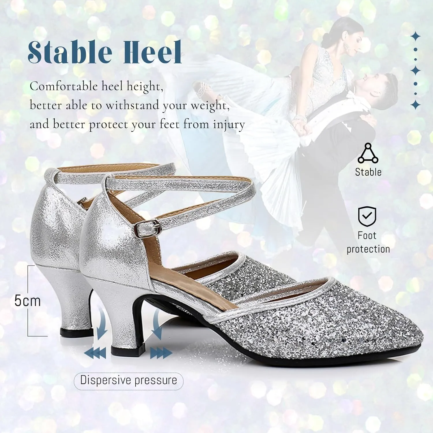SWDZM Womens Glitter Ballroom Dance Shoes Latin Salsa Tango Dancing Heels Closed Toe Party Performance Wedding Shoes