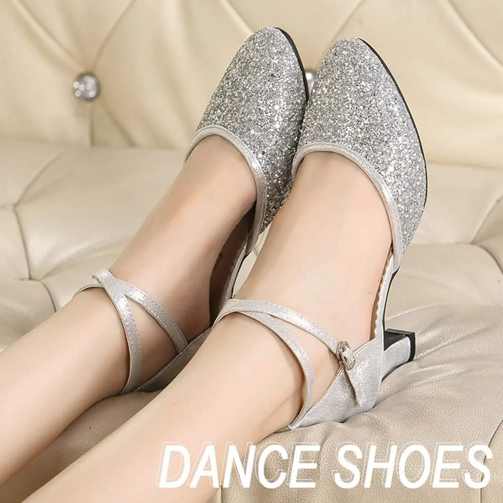 SWDZM Womens Glitter Ballroom Dance Shoes Latin Salsa Tango Dancing Heels Closed Toe Party Performance Wedding Shoes
