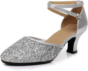 SWDZM Womens Glitter Ballroom Dance Shoes Latin Salsa Tango Dancing Heels Closed Toe Party Performance Wedding Shoes
