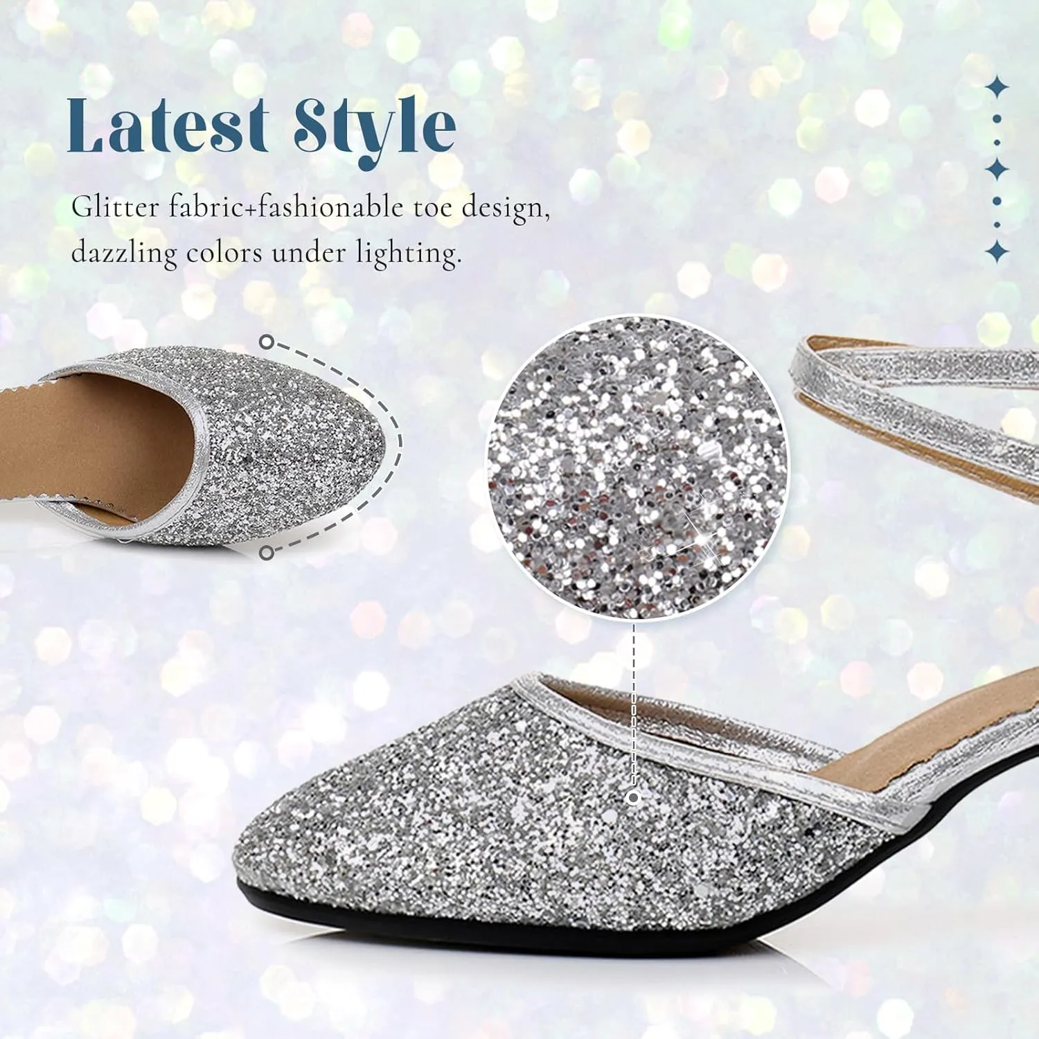 SWDZM Womens Glitter Ballroom Dance Shoes Latin Salsa Tango Dancing Heels Closed Toe Party Performance Wedding Shoes