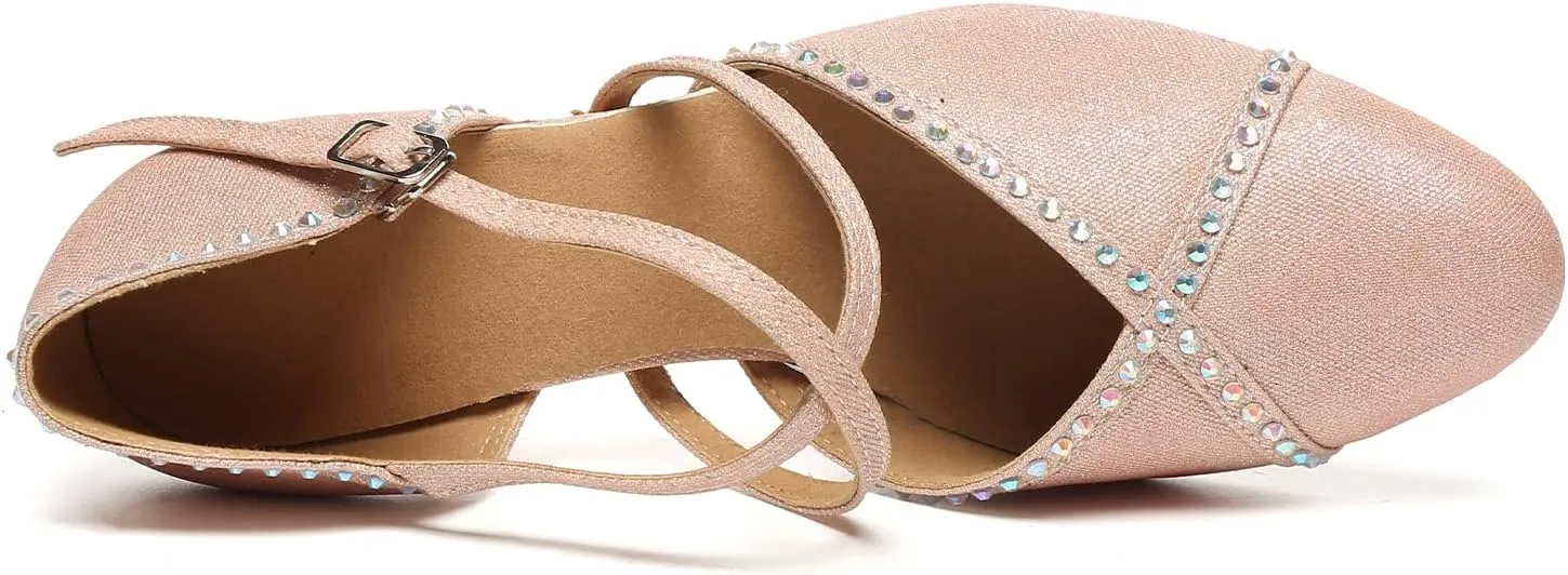 SWDZM Womens Glitter Ballroom Dance Shoes Latin Salsa Tango Dancing Heels Closed Toe