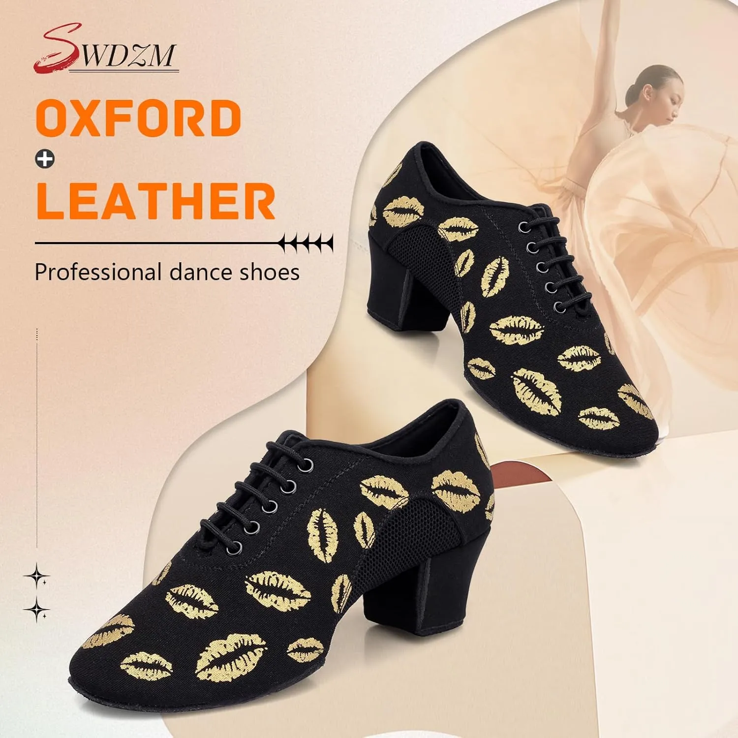 SWDZM Women's Latin Dance Shoes Lace-up Ballroom Modern Salsa Rhythm Teaching Practice Dance Shoes,Model EM707