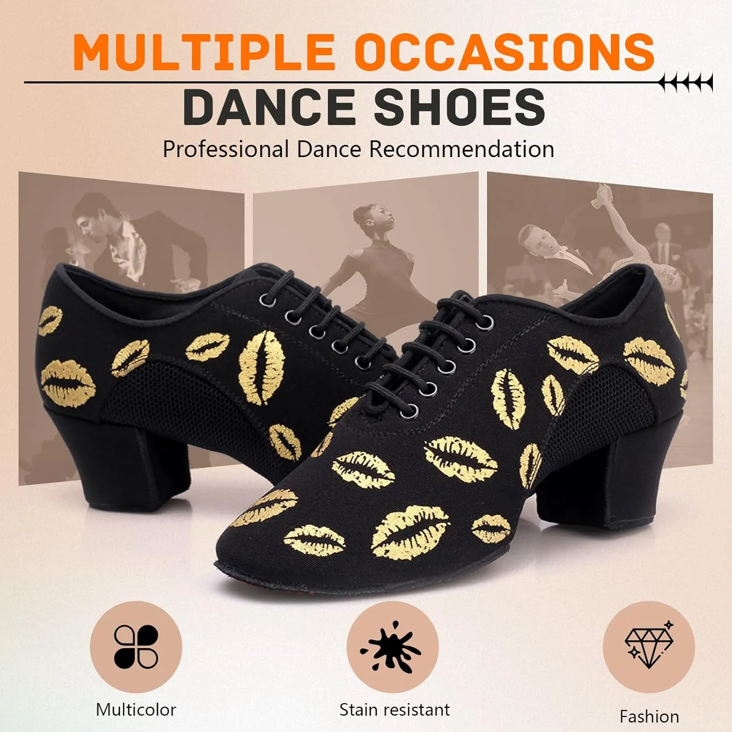 SWDZM Women's Latin Dance Shoes Lace-up Ballroom Modern Salsa Rhythm Teaching Practice Dance Shoes,Model EM707