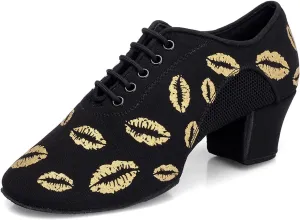 SWDZM Women's Latin Dance Shoes Lace-up Ballroom Modern Salsa Rhythm Teaching Practice Dance Shoes,Model EM707