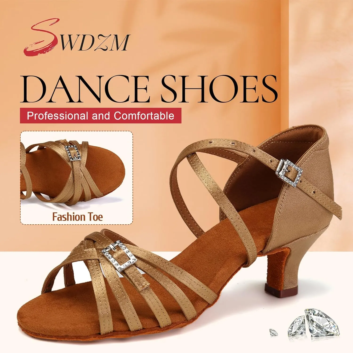 SWDZM Womens Latin Dance Shoes Satin Professional Ballroom Salsa Bachata Performance Practice Dancing Shoes