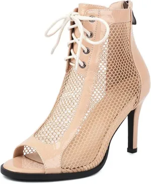 SWDZM Womens Open Toe Latin Dance Boots Salsa Tango Performance Practice Ballroom Lace-up Ankle Dance Shoes,Model DS970
