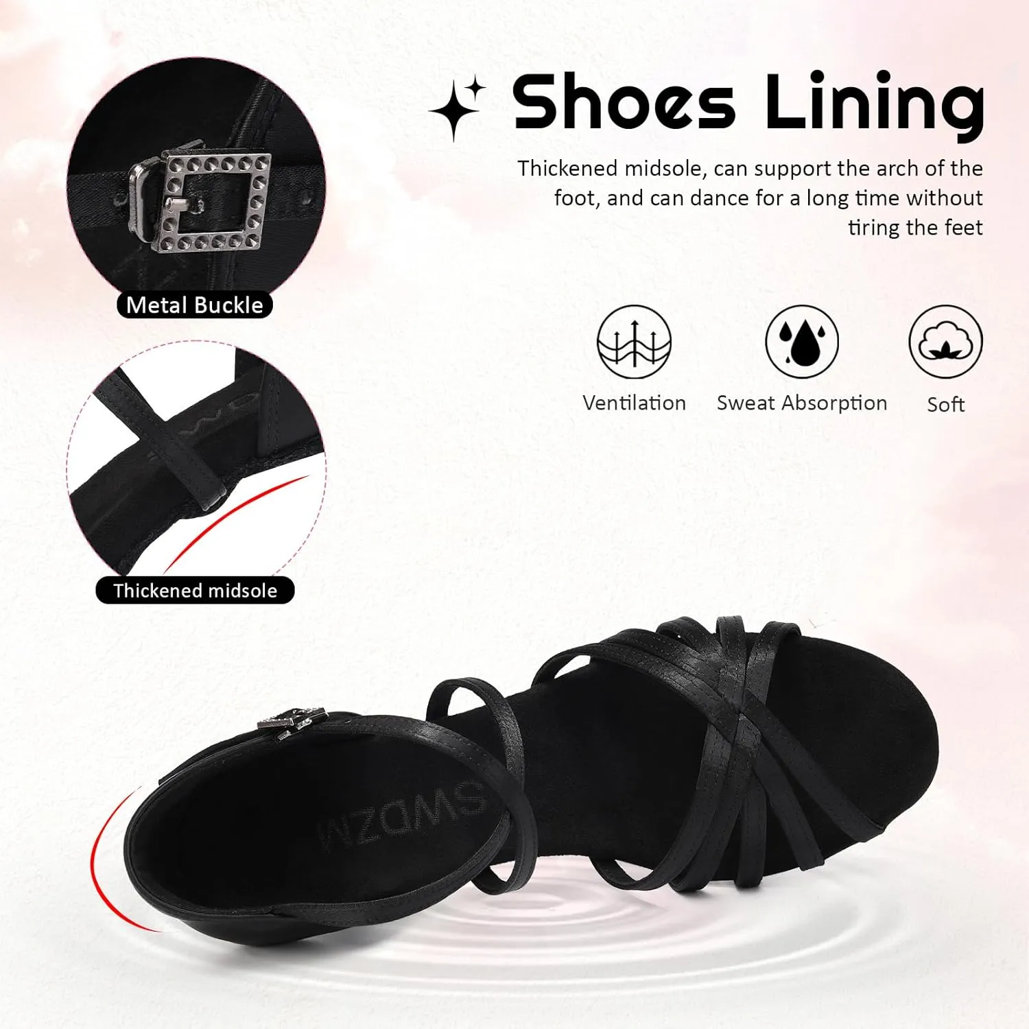 SWDZM Women's Satin Latin Dance Shoes Ballroom Salsa Waltz Performance Practice Dancing Shoes