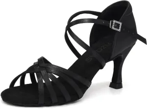 SWDZM Women's Satin Latin Dance Shoes Ballroom Salsa Waltz Performance Practice Dancing Shoes