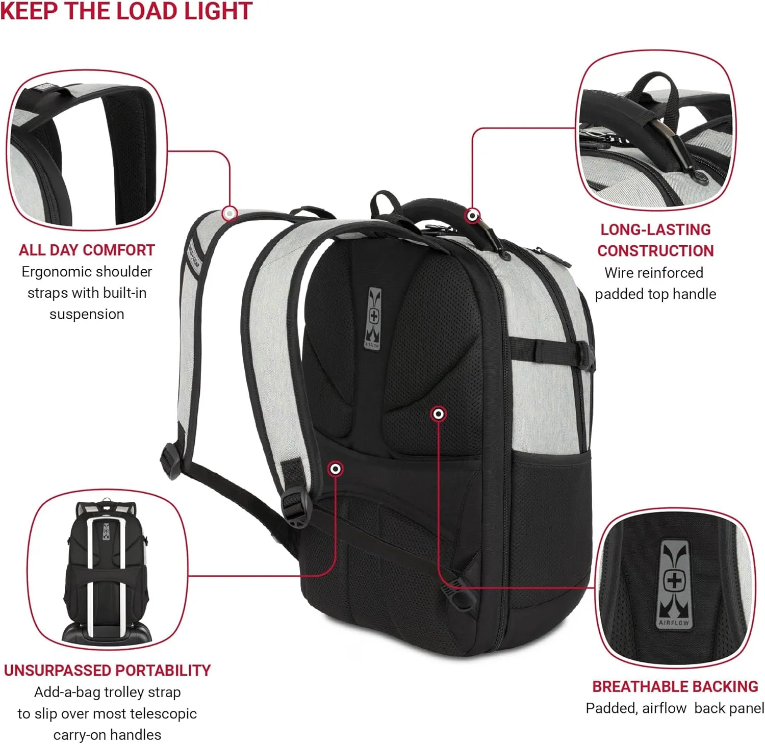 SwissGear Travel Tech Pro Laptop Backpack  Fits Laptops up to 16  ScanSmart TSA-Friendly Backpack with Multiple Organizer Pockets  Grey Heather
