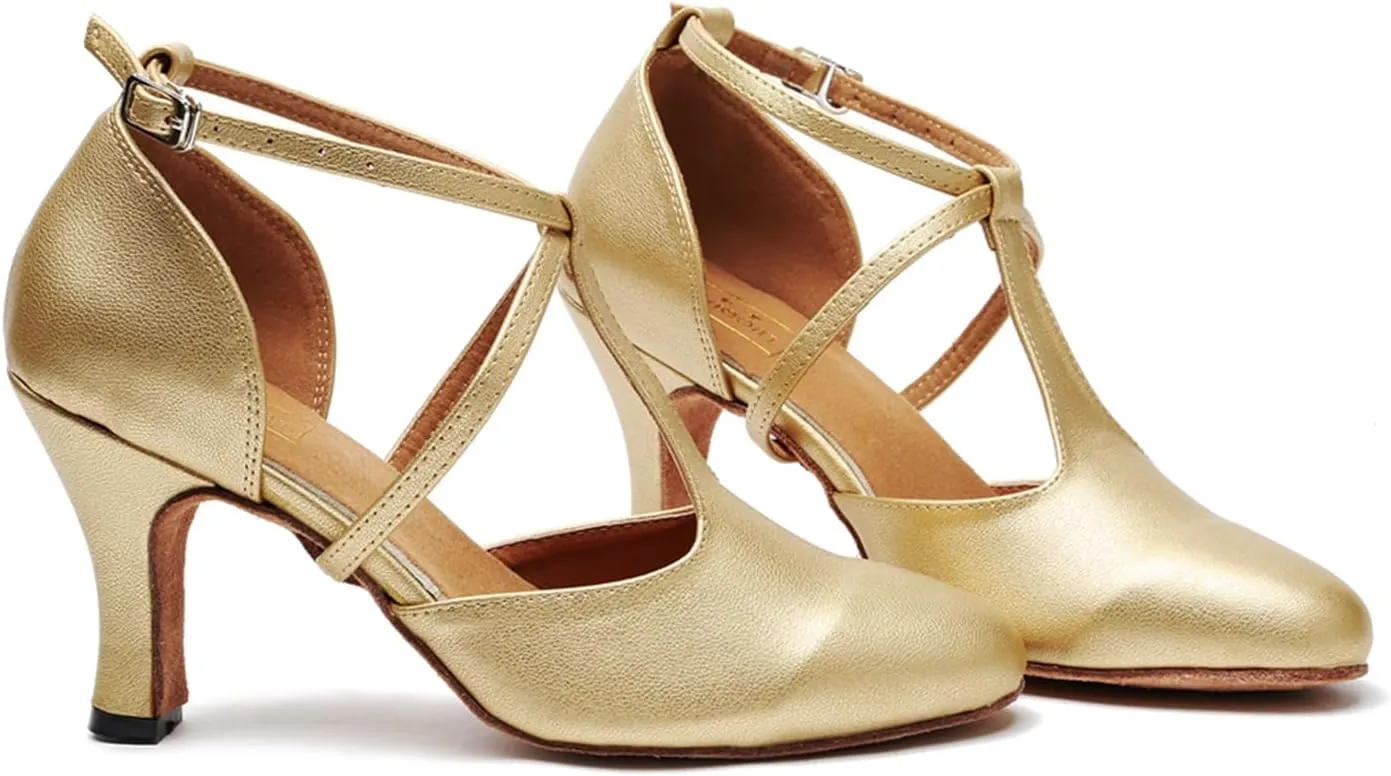 T-Strap Ballroom Dance Shoes for Women's Salsa Latin Tango Wedding Party