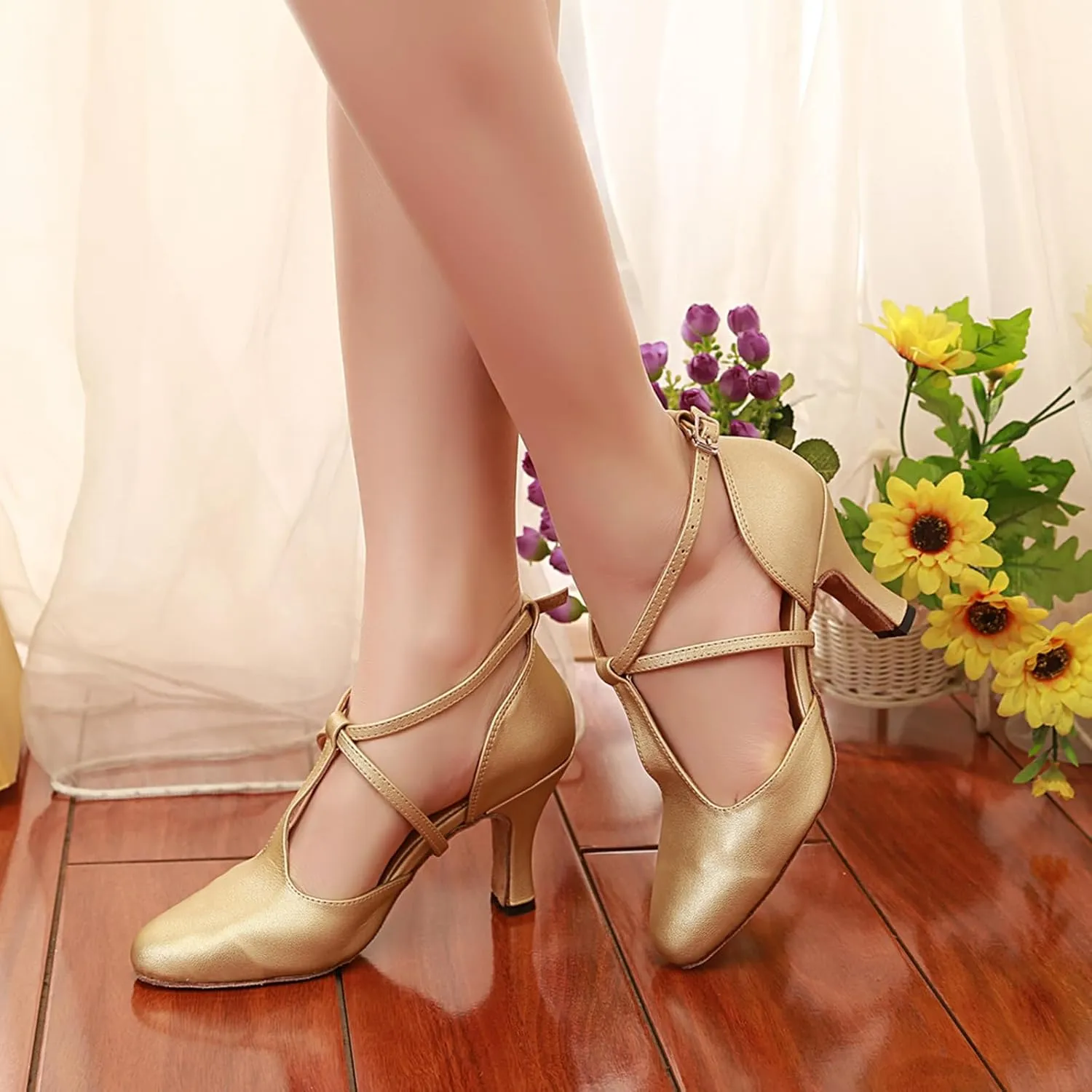 T-Strap Ballroom Dance Shoes for Women's Salsa Latin Tango Wedding Party