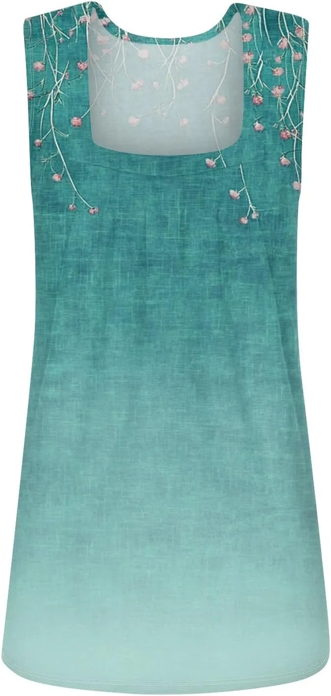 Tank Top for Women Loose Trendy Summer Tops Spring 2025 Women Fashion Sleeveless Blouses Square Neck Floral Top