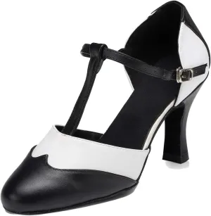 TDA Women's Closed Toe T-strap Comfort Leather Social Salsa Tango Latin Modern Dance Wedding Shoes