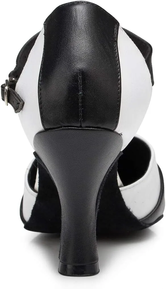 TDA Women's Closed Toe T-strap Comfort Leather Social Salsa Tango Latin Modern Dance Wedding Shoes
