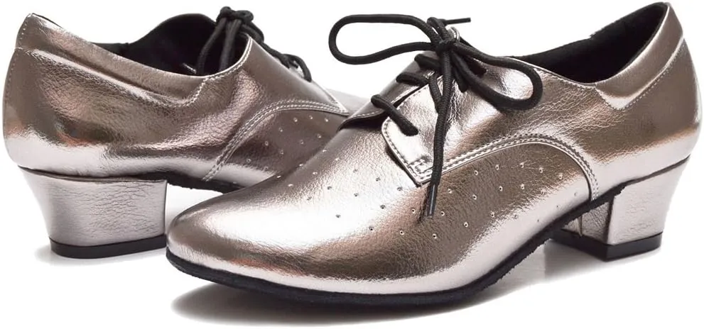 TDA Women's Fashion Chunky Heel Lace-up Leather Salsa Tango Ballroom Latin Modern Dance Shoes