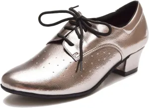 TDA Women's Fashion Chunky Heel Lace-up Leather Salsa Tango Ballroom Latin Modern Dance Shoes